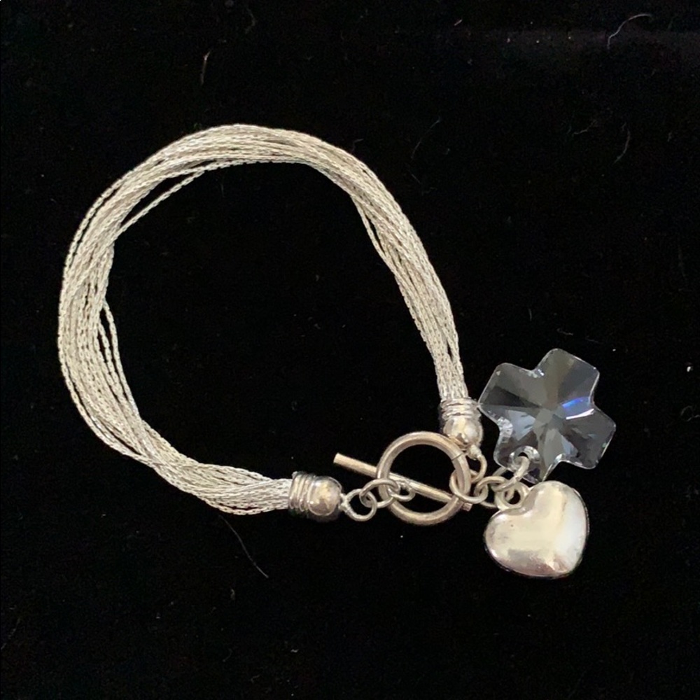 Silver bracelet with heart and crystal cross
